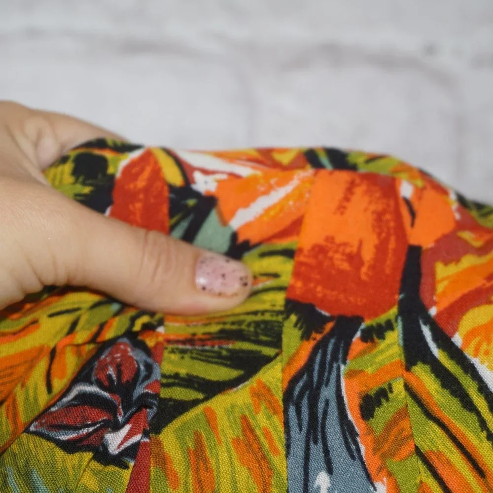 Vintage 80s Tropical Floral Print Dress 12 - Picture 6 of 11